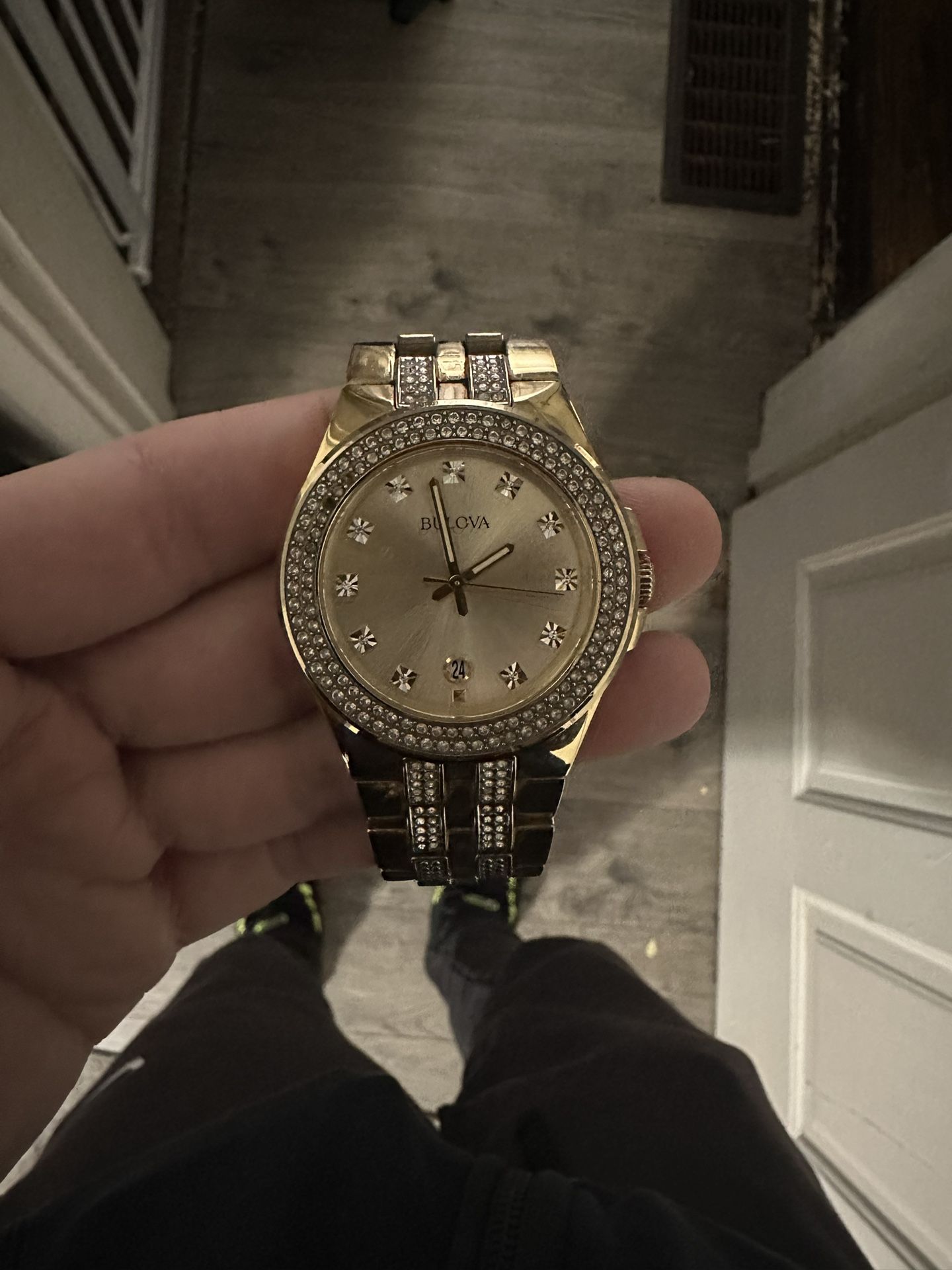 Gold Bulova Watch With Crystals