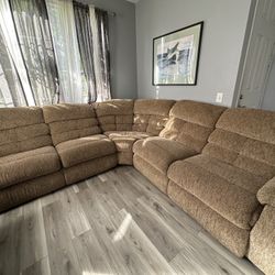 Sectional Beige Colored Reclining Couch