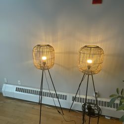 2 Natural Bamboo Floor Lamps