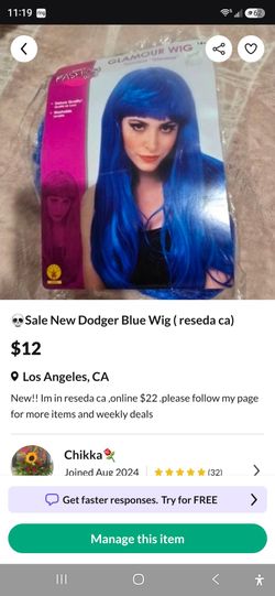 💀Sale New Dodger Blue Wig ( reseda ca)