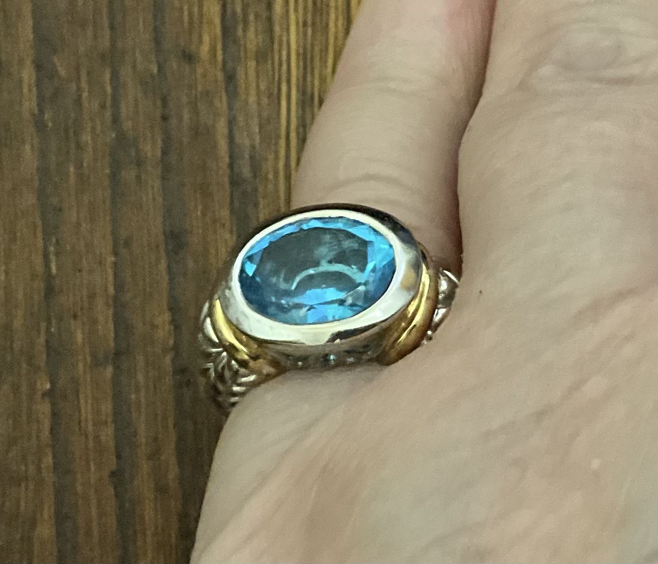 Meda Sterling Silver, 14k Gold, Blue Stone, Ring Size 5.5