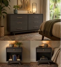 Mid Century Dresser and nightstands set