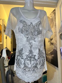 Angels & Diamonds Y2K Rhinestone & Lace Shimmer Top - Size Large