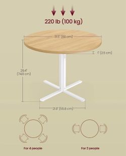 VASAGLE 31.5" Dining Small Round Kitchen Table w/ Steel Frame - Oak Beige / White
