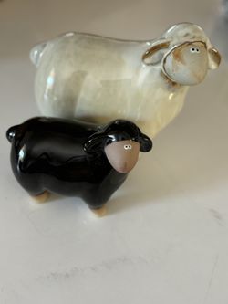 Vintage Glazed Pottery Sheep Pair The Odd Couple
