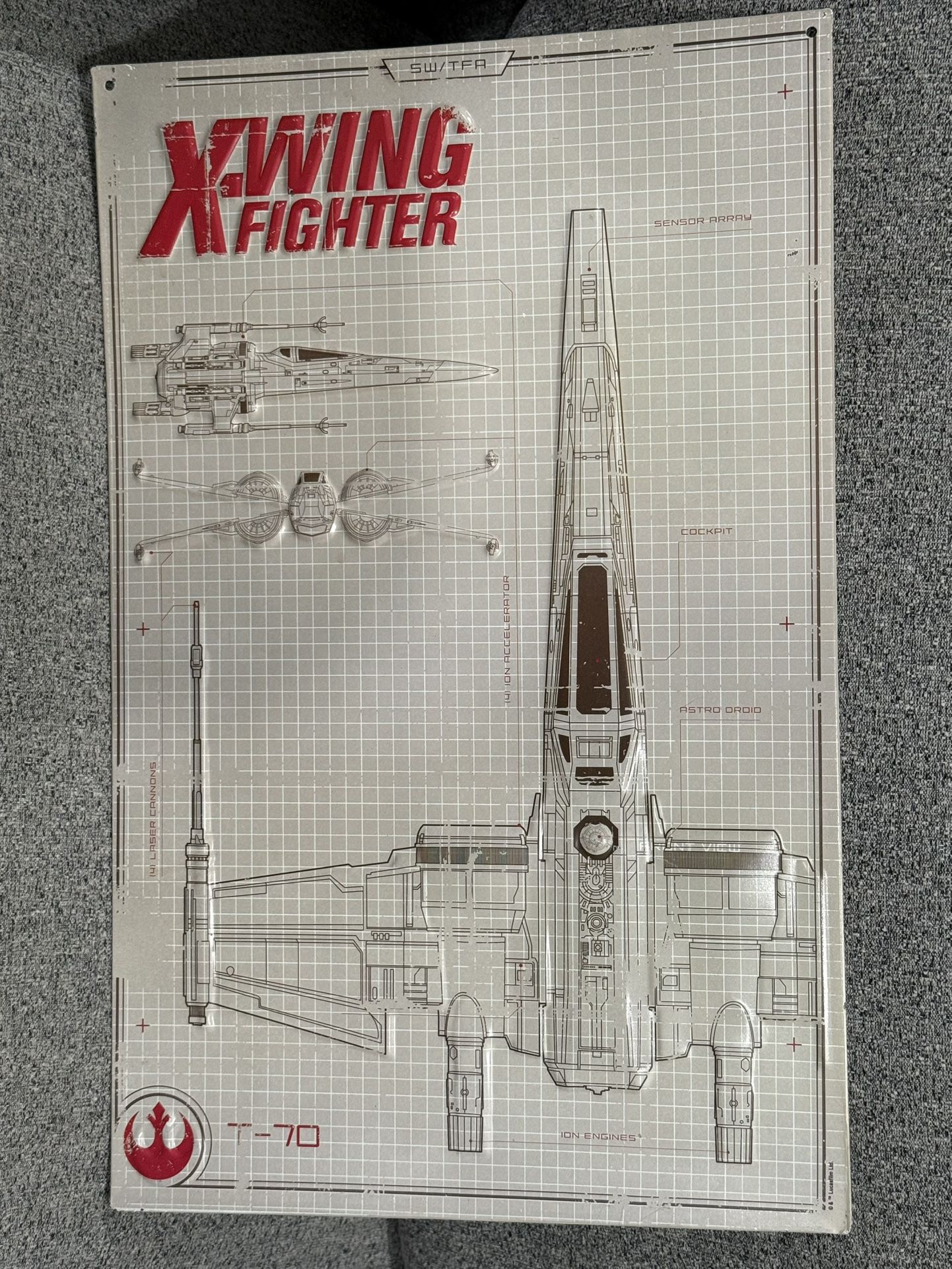 Star Wars X-Wing Fighter T-70 Blueprint Metal Sign Wall Art 11.5" X 18”