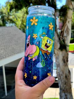 SpongeBob SquarePants 20 oz acrylic with handle snow globe Tumblr Libby  style