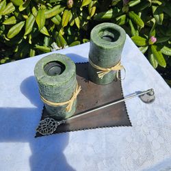 Candles with plate and snuffer