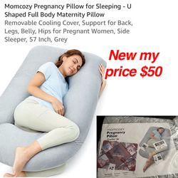 New Momcozy Pregnancy Pillow for Sleeping - U Shaped Full Body Maternity Pillow Removable Cooling Cover, Support for Back, Legs, Belly, Hips for Pregn