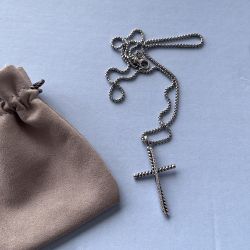 David Yurman Sterling Silver And Diamond Cross Necklace 