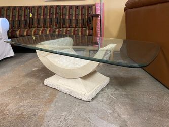 Vintage Arched Tessellated Stone w/ Glass Top Coffee Table