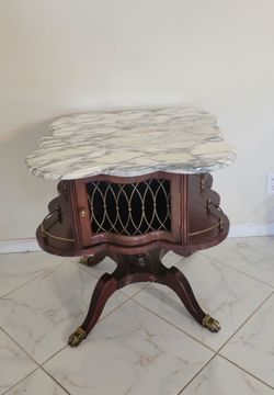 Vintage wood marble top pedestal table