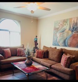 FREE - Couch and Loveseat with Decorative Pillows.