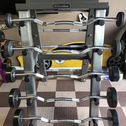 Rubber Straight & Ez Curl Barbells With Rack