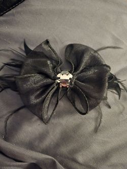 Black Satin Feather Bow Hair Clip