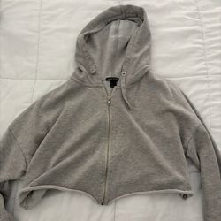 Mind Code Gray Cropped Zip-Up Hoodie