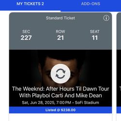 The Weeknd Concert Tickets Sec 227 Row 21 Seat 11&12