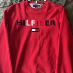 Tommy Hilfiger Red Crewneck Sweatshirt — Embroidered Logo
