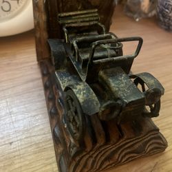  Antique Car Metal Wood Bookend Vintage  