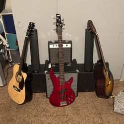 2 Guitar Ibanez Bass Fender Amps 4 Sony Speakers 