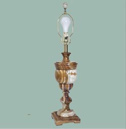 Vintage Banded Onyx Marble Urn Table Lamp 30.5" Hand-Carved Stone