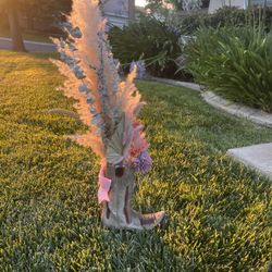 Ceramic Western Cowboy Boot Centerpiece, Flower Arrangement For Wedding.  Parties, Baby Shower