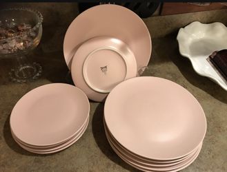 SET OF 12 IKEA MATTE PINK DINNER AND SALAD PLATES