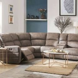 Brand New Mocha Nubuck Power Motion Sectional with USB Docks