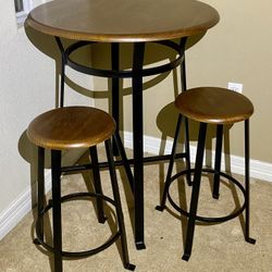 Round 3 Piece Wooden Table And Stool Set