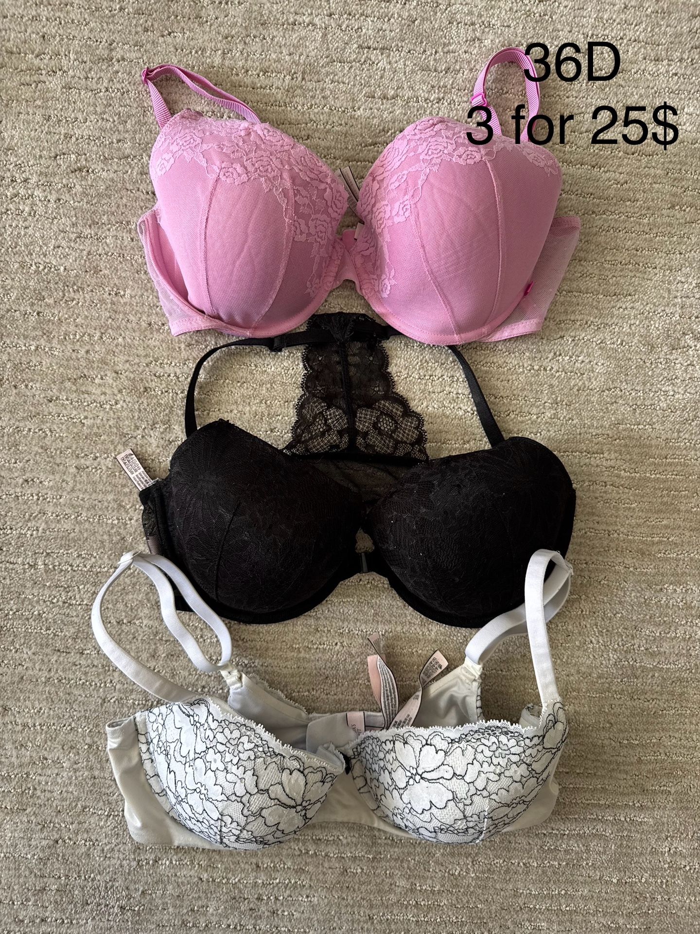 Victorias Secret padded Non Push Up Bras 36D ( 3 For 25$ )