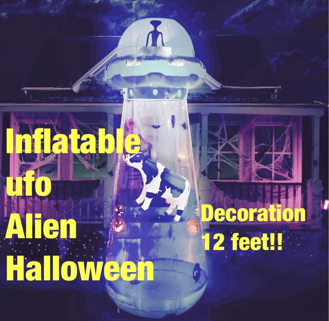 12 FT Tall Halloween Inflatable UFO Outdoor Decoration, Halloween Blow Ups for Yard UFO Halloween Decor with LEDs for Halloween Decorations Outside, H