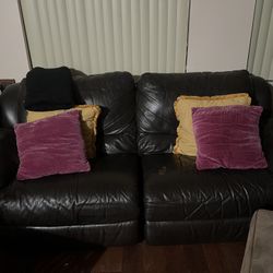 Coffee Brown Leather Couch With Two Recliners
