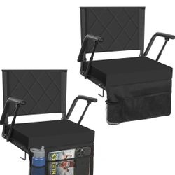Sheenive Stadium Seats with Back Support Bleacher Chairs (380 lbs) - 2.8'' Thick Wide Comfy Cushion with Padded Armrests 2 Pack - Includes Shoulder St