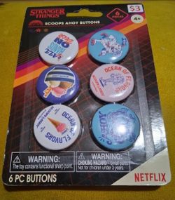 New Stranger Things - Scoops Ahoy 6ct Buttons Pinback Brand