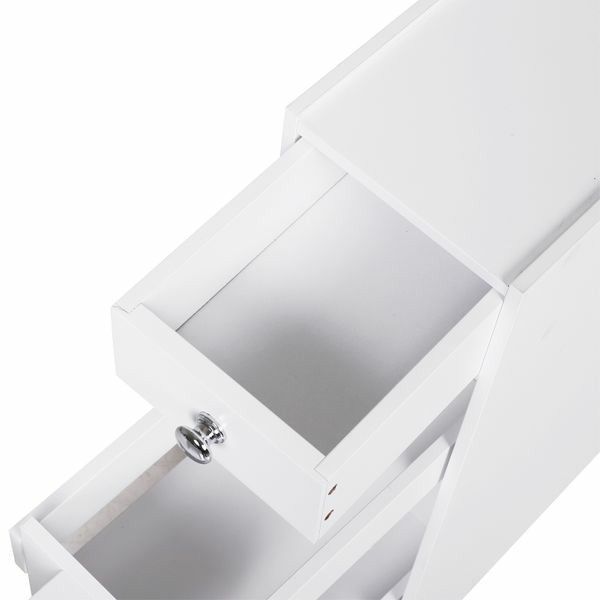 Bathroom Storage Cabinet Wooden Toilet Floor Organizer with Drawers- White