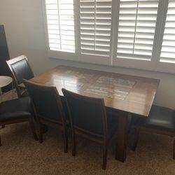 Beautiful Wood & Stone Inset DiningTable Set
