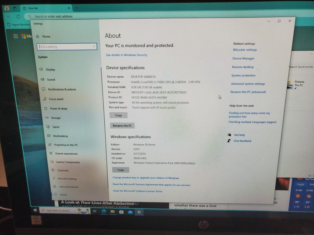HP aio 24-e014 PC Touch , i3 8gb, 240SSD