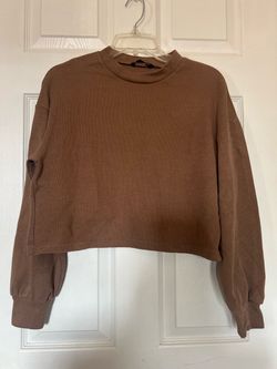 SHEIN Brown Ribbed Crop Sweatshirt