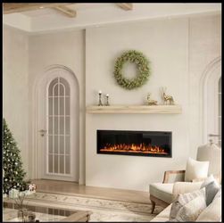 Brand New 60 in. Wall Mounted Freestanding Electric Fireplace Recessed with Overheating Protection in Black