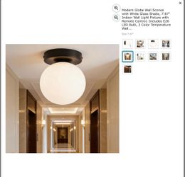 Modern Globe Wall Sconce with White Glass Shade, 7.87"
