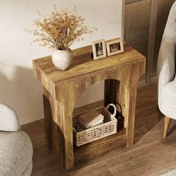 Wood End Side Table with Storage Space, Rustic Brown