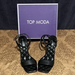 Top Moda Quilted Black Strappy Chunky Heels Size 8 1/2