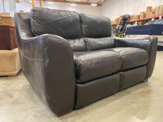 Dark Brown Leather Reclining Loveseat with Hidden Pull Levers