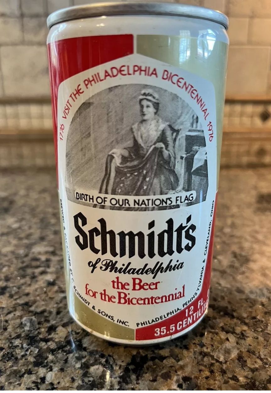1976 Schmidt's 12oz Seamless Steel Empty Beer Can Betsy Ross Bicentennial