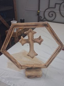 Handmade Wood Cross Hexagon Frame Decor