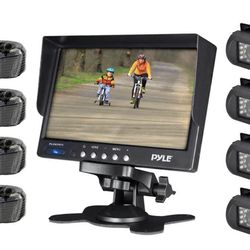 Pyle Mobile Video Surveillance System - Weatherproof Rearview, Backup and Dash Cam with HD 4 IR LED Night Vision Cameras and 7” Monitor. Trucks, Buses