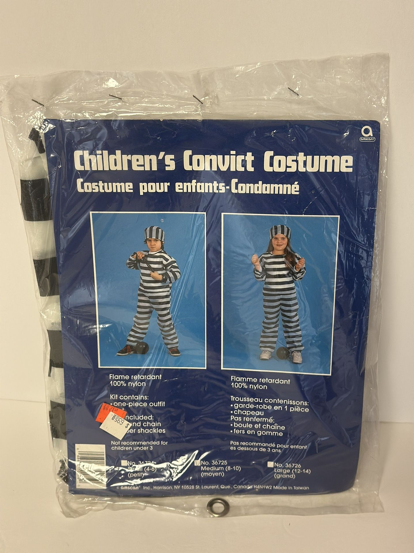 Vintage 90s Convict Ams-can Childrens Costume Kids Sz 8-10 Medium New