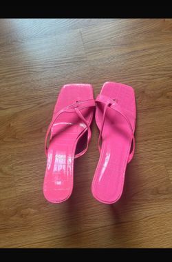 Pink croc kitten heel sandals