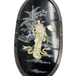 Vintage Asian Soapstone & Mother Of Pearl Geisha Art