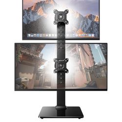 HUANUO Dual Monitor Stand for 13 to 34 Inch, Max Load 44 lbs, Vertical Monitor Mount, Freestanding Monitor Riser with Swivel, Tilt, Rotation, 13 Heigh